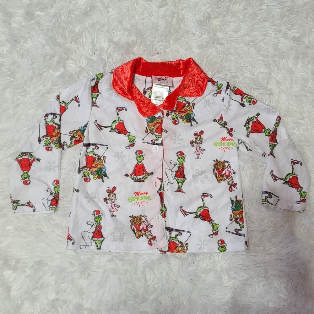 Dr. Seuss The Grinch Toddler Soft Velour Long Sleeve Button Down Shirt Size 3T